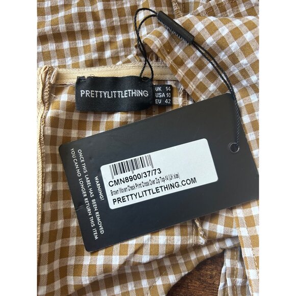 NWT PrettyLittleThing Brown Woven Check Print Top - Picture 5 of 5
